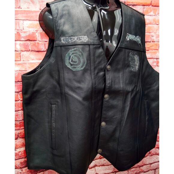 Vance Leather Vest Men 5XL Black Lined Motorcycle Racer Sleeveless Button Front - Picture 6 of 9